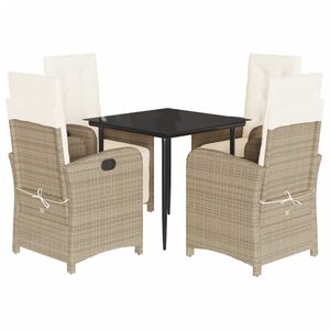 vidaXL 5-tlg. Garten-Essgruppe mit Kissen Beige Poly Rattan