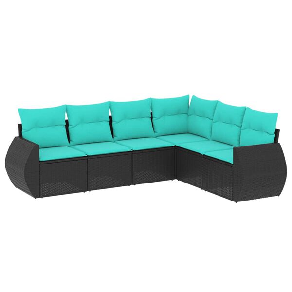 vidaXL 6-teiliges Gartensofa-Set mit Kissen, schwarzes Polyrattan