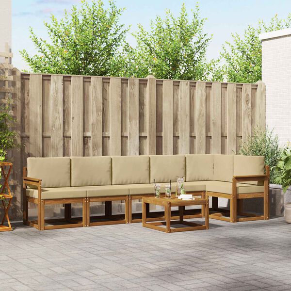 vidaXL Outdoor-Sofagarnitur mit Kissen 7 pcs Natur und Beige