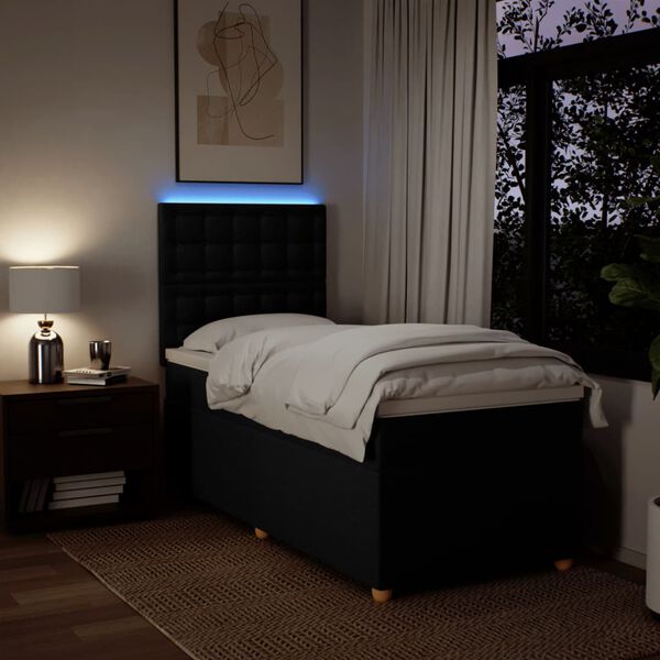 vidaXL Boxspringbett mit Matratze Schwarz 90x200 cm Stoff