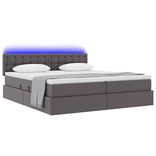 vidaXL Bett mit Stauraum und LED mit LED Grau 200 x 200 cm Kunstleder