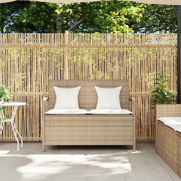 vidaXL Gartenbank mit Stauraum und Kissen Beige Poly Rattan