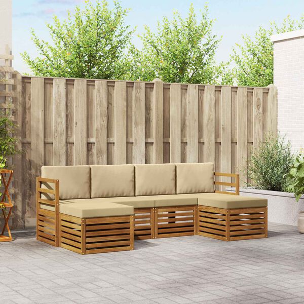 vidaXL Sofagarnituren 6 pcs Natur und Beige Massivholz Akazie
