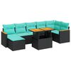 vidaXL 8-tlg. Garten-Sofagarnitur mit Kissen Schwarz Poly Rattan