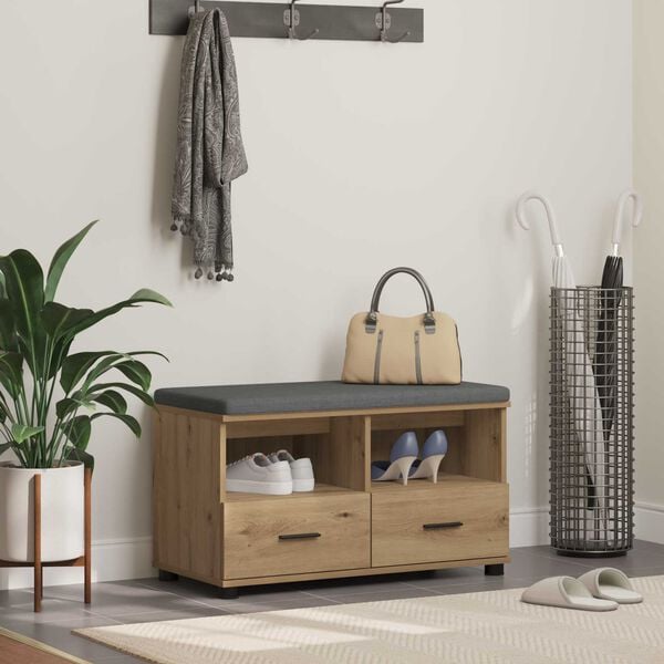 vidaXL Flurbank mit Kissen mit Speicher Artisan-Eiche 80 x 38 x 46 cm