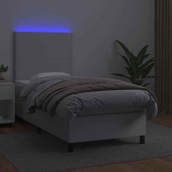 vidaXL Boxspringbett mit Matratze & LED Wei&szlig; 90x200 cm Kunstleder