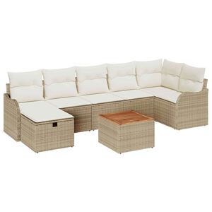 vidaXL Gartensofa-set mit Kissen mit Speicher 8 pcs Beige Poly-Rattan