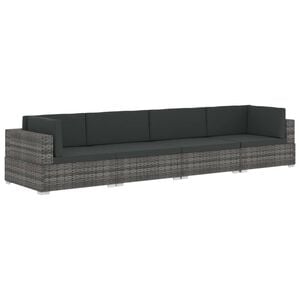 vidaXL 4-tlg. Gartensofa-Set mit Kissen Poly Rattan Grau