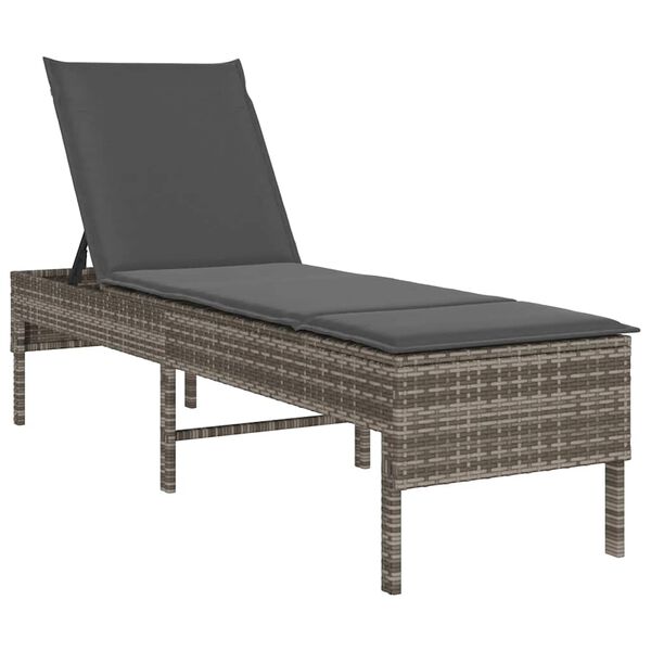 vidaXL Sonnenliege mit Auflage Grau 55x200x44 cm Poly Rattan