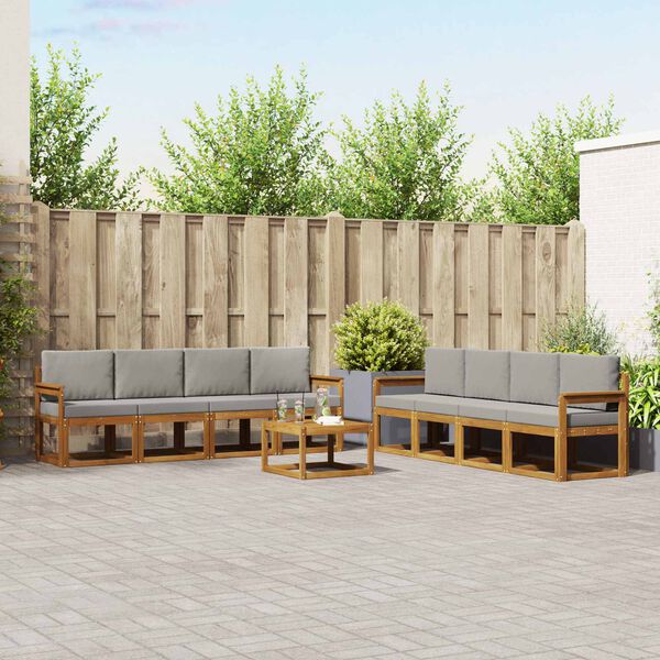 vidaXL Outdoor-Sofagarnitur mit Kissen 9 pcs Nat&uuml;rlich und Hellgrau