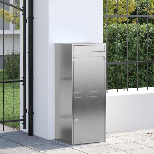 vidaXL Paketdrop-Box mit Speicher Silber 47,5 x 38 x 59 cm Edelstahl