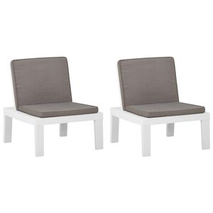 vidaXL Gartenst&uuml;hle mit Auflagen 2 Stk. Kunststoff Wei&szlig;