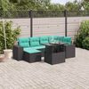 vidaXL 7-teiliges Gartensofa-Set mit Kissen, schwarzes Polyrattan