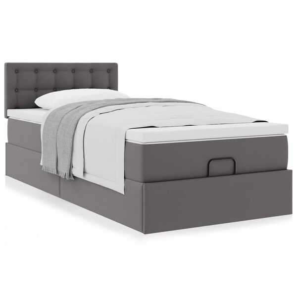 vidaXL Ottoman-Bett mit Matratze Grau 100x200 cm Kunstleder