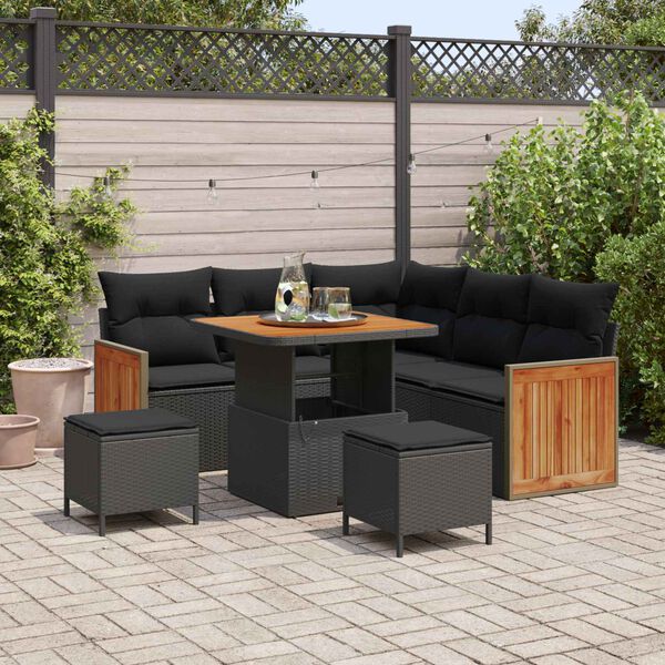 vidaXL Gartensofa-set mit Kissen 9 pcs Schwarz Poly-Rattan