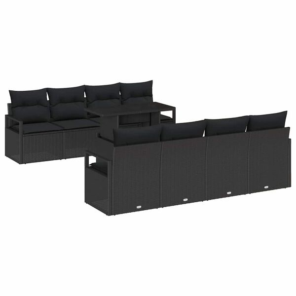 vidaXL Gartensofa-set mit Kissen 9 pcs Schwarz Poly Rattan