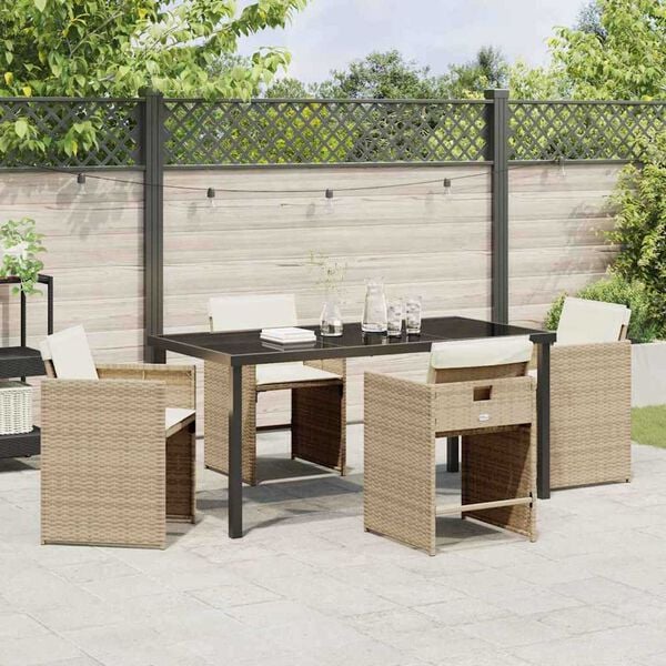 vidaXL Garten Essgruppe 5 pcs Beige Poly-Rattan