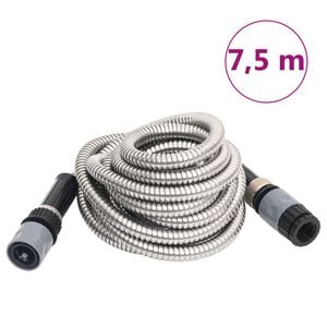 vidaXL Gartenschlauch mit Spr&uuml;hd&uuml;se Silbern 0,6" 7,5 m Edelstahl