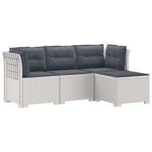 vidaXL 4-Sitzer Garten Sofa mit Kissen Rattan Look PP Wei&szlig;