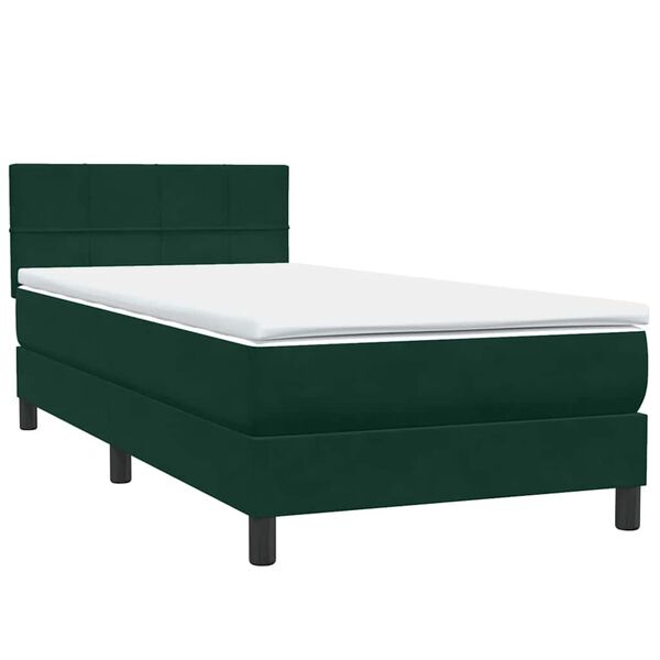 vidaXL Boxspringbett mit Matratze Dunkelgr&uuml;n 90x210 cm Samt