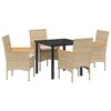 vidaXL Garten Essgruppe mit Kissen 5 pcs Beige Poly-Rattan