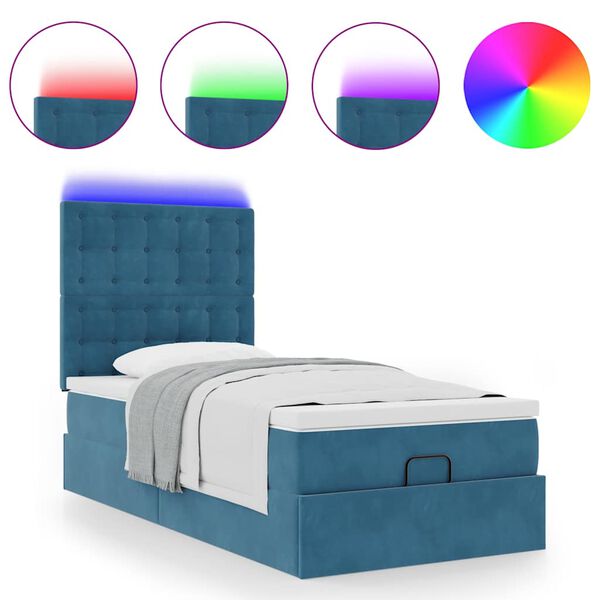 vidaXL Ottoman-Bett mit Matratzen & LEDs Dunkelblau 80x200 cm Samt