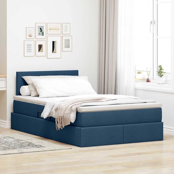 vidaXL Bett mit Stauraum und LED mit Matratze Blau 120 x 200 cm Stoff