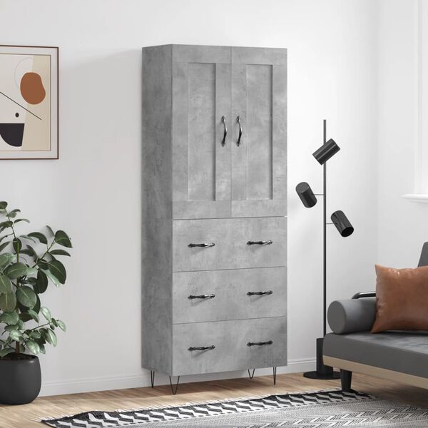 vidaXL Highboard Betongrau 69,5x34x180 cm Holzwerkstoff