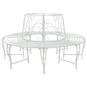 vidaXL Baumbank 8-Sitzanzahl &Oslash; 160 x 89 cm Stahl Antik Wei&szlig; Rund