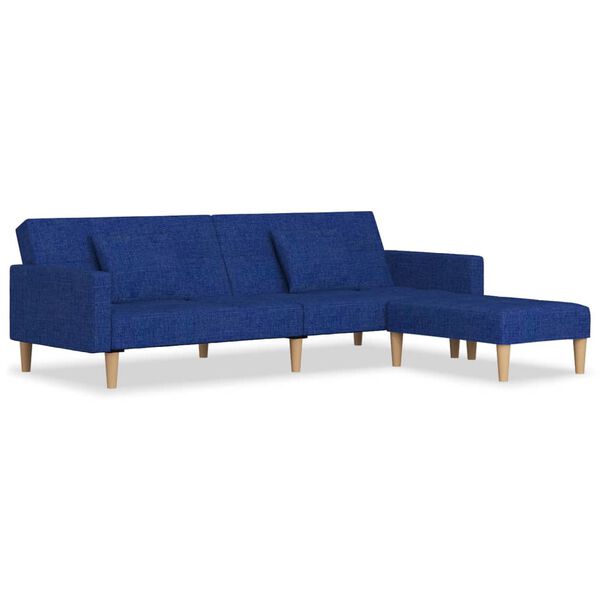 vidaXL Schlafsofa 2-Sitzer mit 2 Kissen & Hocker Blau Stoff
