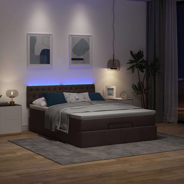 vidaXL Ottomanische Bett mit Matratze & LEDs Dunkelbraun 140x190 cm