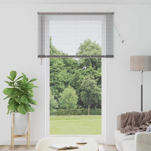 vidaXL Fensterjalousie mit Vorhängen Silber Aluminium