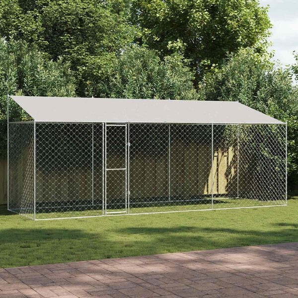 vidaXL Hundek&auml;fig mit Dach Silber 600 x 200 x 256 cm Stahl und PE