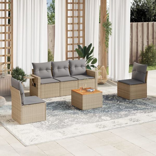 vidaXL 6-tlg. Garten-Sofagarnitur mit Kissen Beige Poly Rattan