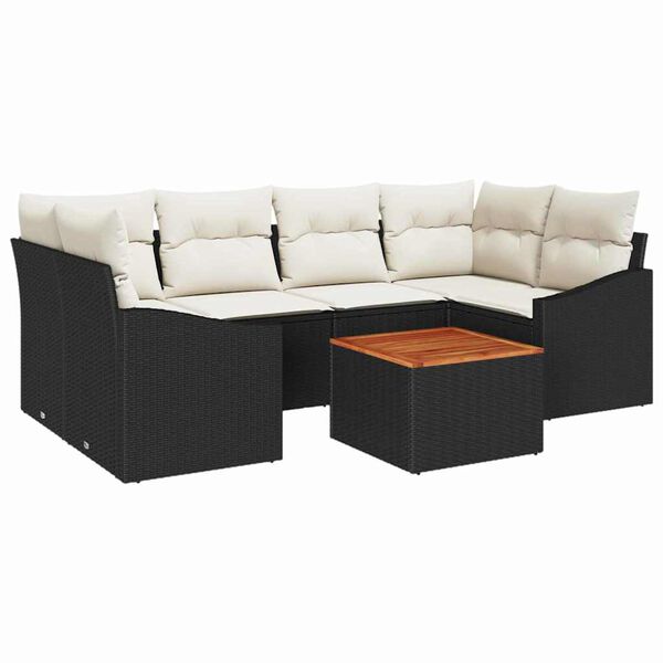 vidaXL Gartensofa-set mit Kissen 7 pcs Schwarz Poly-Rattan