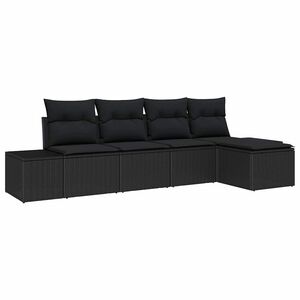 vidaXL Garten-Sofa-Set mit Kissen 5 pcs Schwarz Poly-Rattan