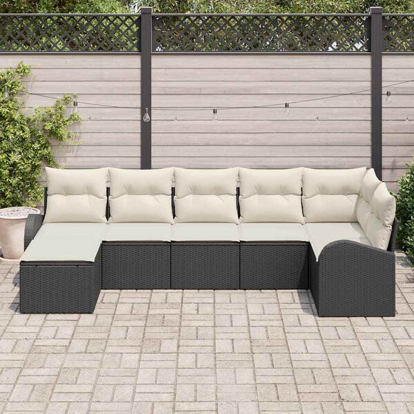vidaXL Garten-Sofa-Set mit Kissen 7 pcs Schwarz Poly Rattan
