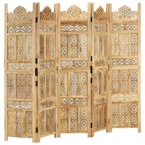 vidaXL 5-tlg. Raumteiler Handgeschnitzt 200&times;165 cm Mango Massivholz