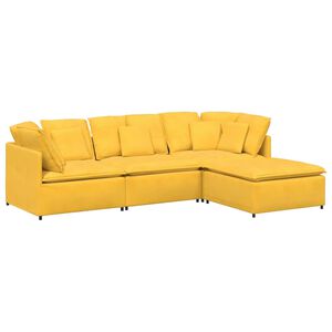 vidaXL Modulares Sofa mit Fu&szlig;hocker Kissen Cordstoff Hellgelb
