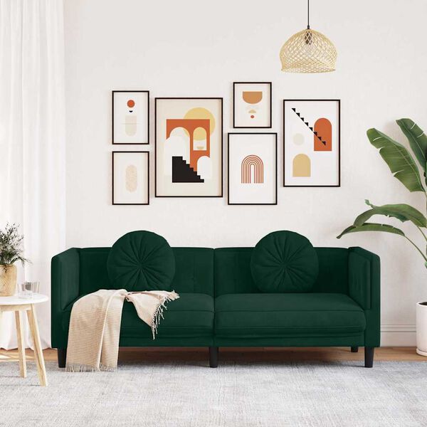 vidaXL Sofa mit Kissen 3-Sitzer Dunkelgr&uuml;n Samt