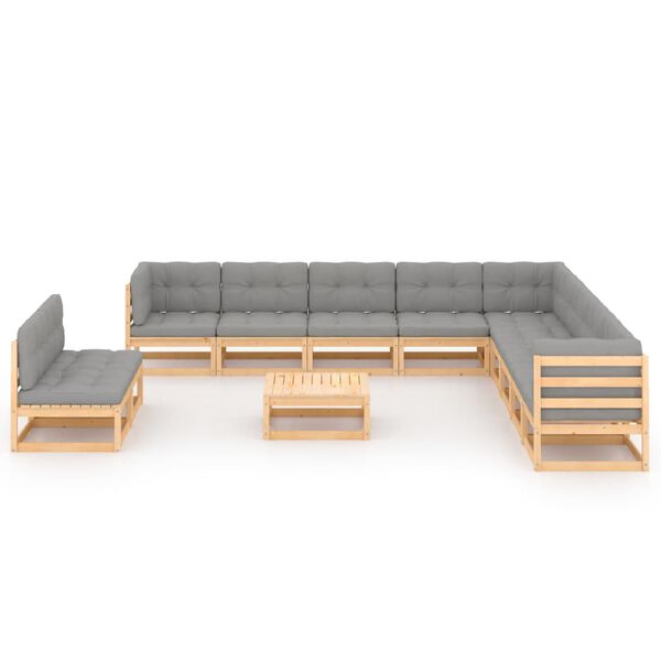 vidaXL 12-tlg. Garten-Lounge-Set mit Kissen Massivholz Kiefer