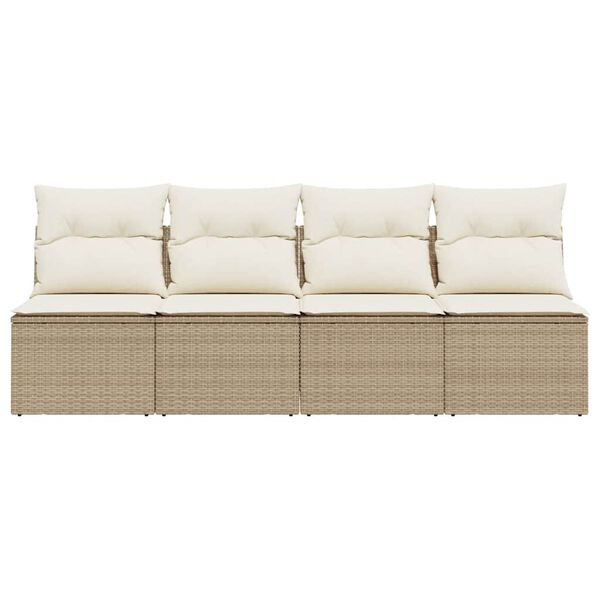 vidaXL Gartensofa mit Kissen 4-Sitzer Beige Poly Rattan