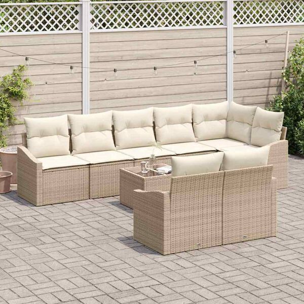 vidaXL Gartensofa-set mit Kissen 9 pcs Beige und Creme Poly-Rattan