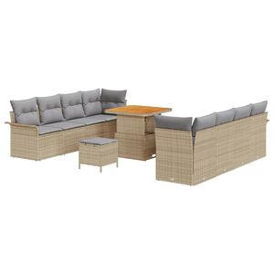 vidaXL Gartensofa-set mit Kissen 11 pcs Beige Poly-Rattan