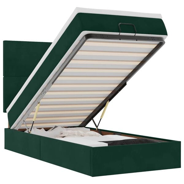 vidaXL Ottoman-Bett mit Matratzen & LEDs Dunkelgr&uuml;n 80x200 cm Samt