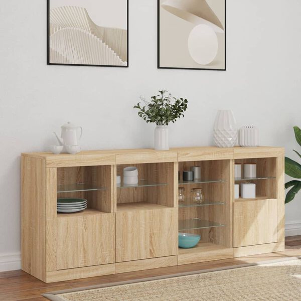 vidaXL Sideboard mit LED-Leuchten Sonoma-Eiche 164x37x67 cm