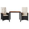 vidaXL 3-tlg. Bistro-Set mit Kissen Schwarz Poly Rattan