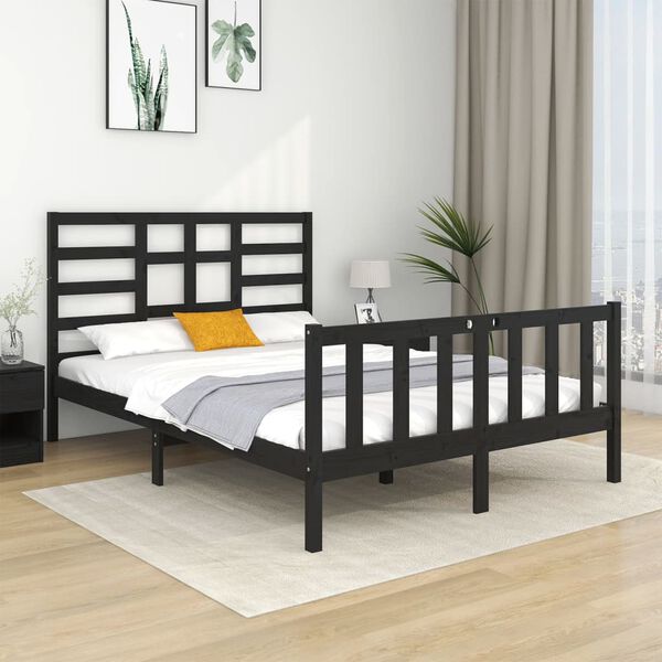 vidaXL Massivholzbett Schwarz 135x190 cm