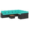 vidaXL 10-teiliges Gartensofa-Set mit Kissen, schwarzes Polyrattan