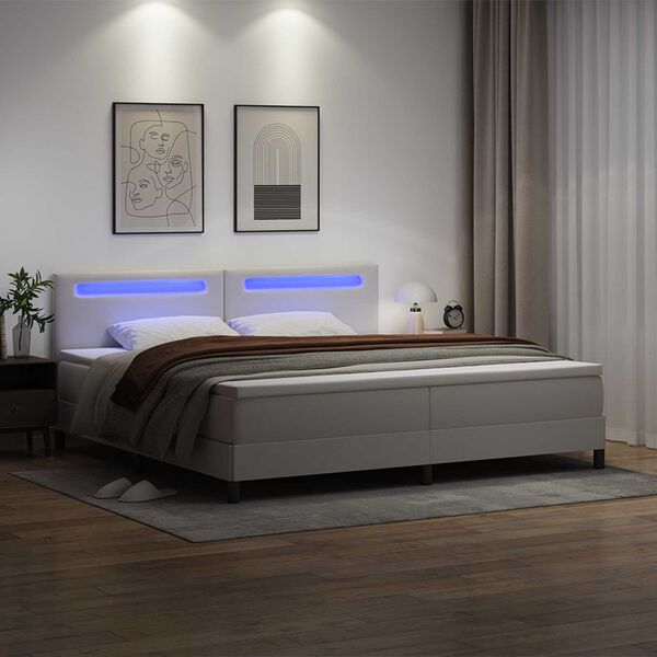 vidaXL Boxspringbett mit Matratze mit LED Wei&szlig; 200 x 200 cm Kunstleder